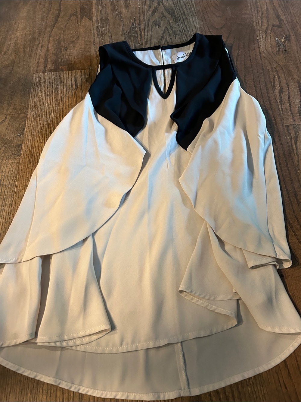 Women's Cream and Black Chiffon Ruffle Sleeve Top